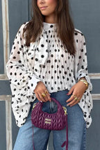 Polka Dot Print Tie-waist Lantern Sleeve Elegant Loose Shirt