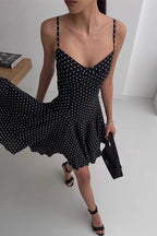 Polka Dot Spaghetti Strap Sweetheart Neck Fit and Flare Mini Dress
