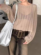 Cutout Thin Loose Long Sleeve Knit