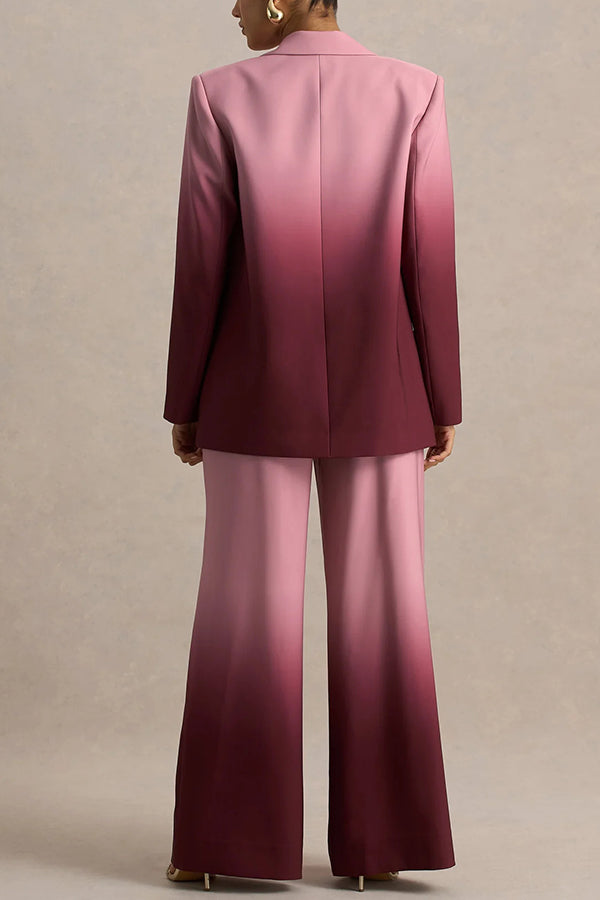 Enya Ombre Print Single Button Long Sleeve Lapel Loose Blazer