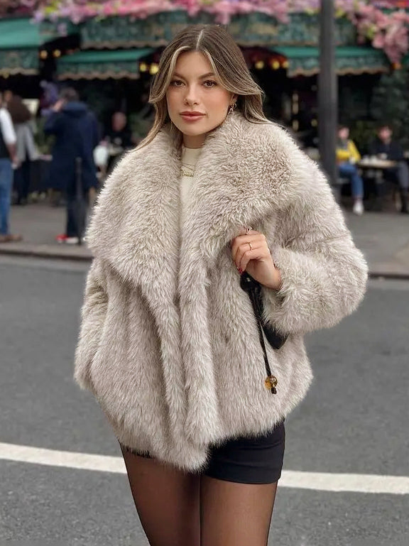 Faux Fur Coats Cozy Winter Women Chic Eco-friendly Fur Jacket In Burgundy