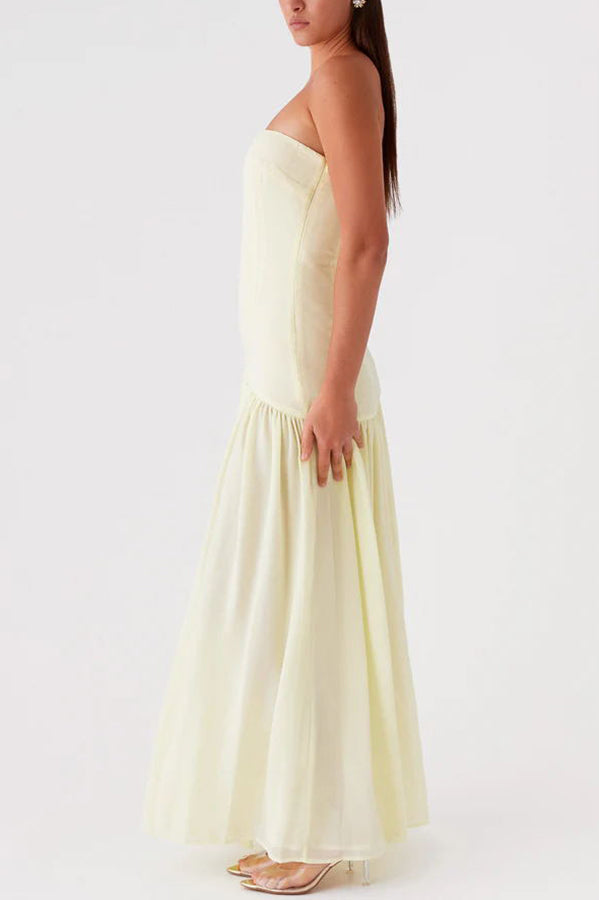 Lizzy Exclusive Strapless Semi Sheer Patchwork Chiffon Maxi Dress Statement Occasion Edit