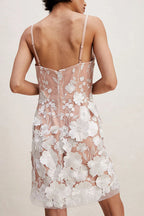 Mesh 3D Floral Applique Spaghetti Strap Bodycon Mini Dress