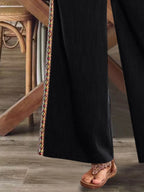 Bohemian Wide Leg Embroidered Side Stripe Pants