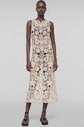 Sorenl Beige Openwork Midi Dress