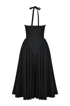 Lilly Timeless Solid a Line Halter Midi Dresses with Deep V Neck Boutique Dress Collection