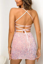 Sequin Spaghetti Strap Low Back Bodycon Mini Dress