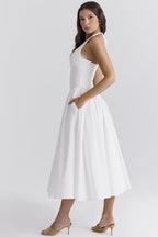 Halter Neck Deep V-Neck Drop Waist Fit and Flare Maxi Dress