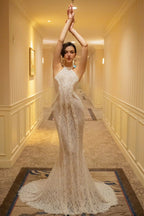 Vintage Lace Off Shoulder Mermaid Train Reception Dress