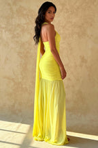 Halter Neck Keyhole Ruched High Split Pleated Maxi Dress
