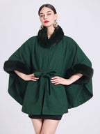 Women Poncho High Collar Light Gray Oversized Faux Fur Cape