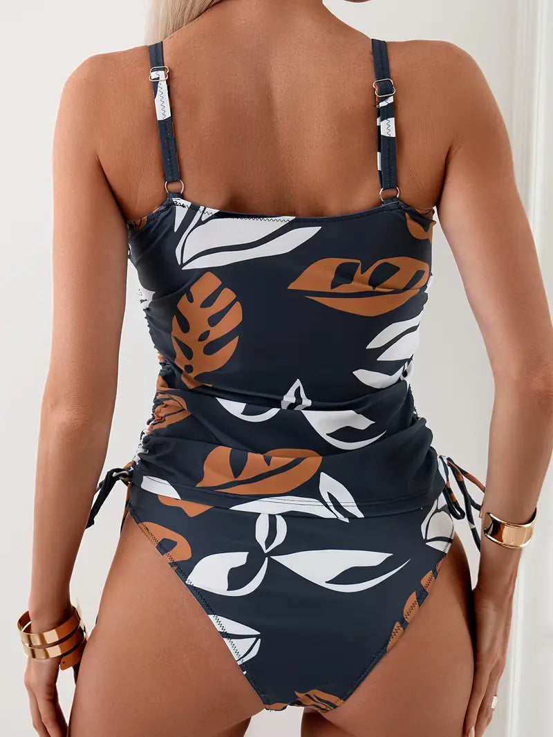 | Leaf Print Tankini Top and Bottoms