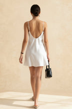Satin Deep V-Neck Lace Trim Spaghetti Strap Slip Mini Dress