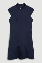 Ariana Chic Military Style Mini Dress with Cap Sleeves, Stand Up Collar and Patchwork Pleated Hem Silhouette Collection
