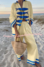 Unique Ocean Print Oversized Shirt and Elastic Waist Pocket Pants Set
