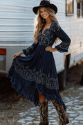 Western Cowgirl Floral Print Tie Retro Boho Dress