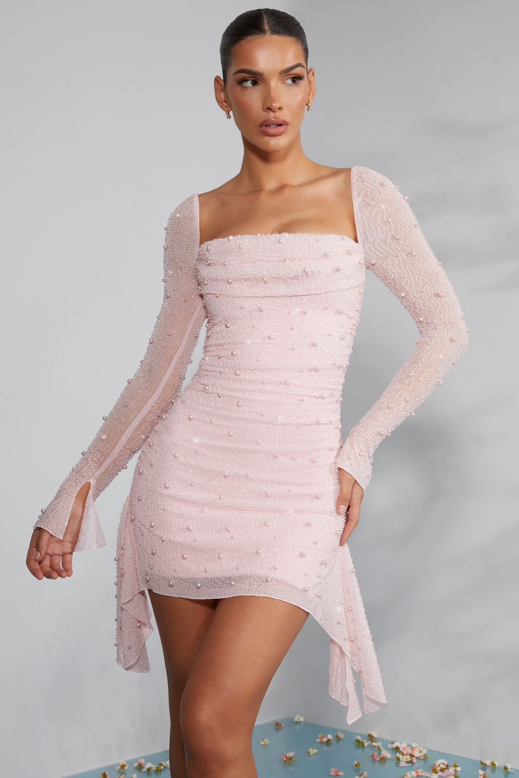 Valeria Elevated Dress with Pearls and Long Sleeves Designer Edit