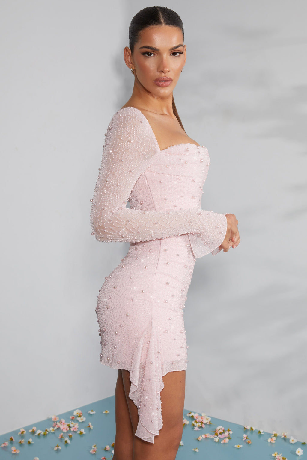 Valeria Elevated Dress with Pearls and Long Sleeves Designer Edit