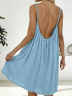 Ice Silk Linen Backless Halter Solid Color Midi Dress