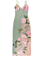 V-neck Camisoles Printed Sexy Backless Maxi Dresses