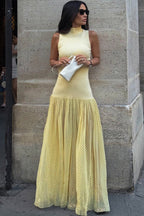 Mock Neck Ribbed Knit Drop Waist Polka Dot Tier Maxi Dress