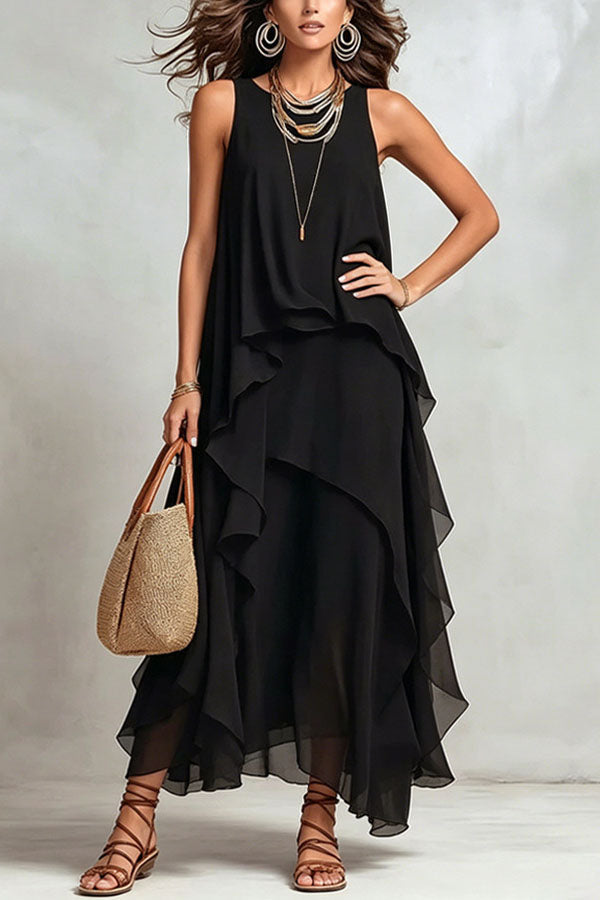 Ethereal Layered Ruffle Maxi Dress