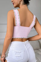 Lace Trim Patchwork Sexy Slinky Backless Crop Top