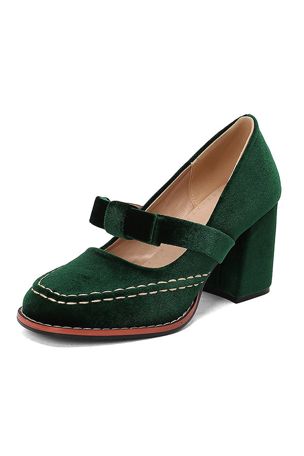 Square-toe Bow High Heels