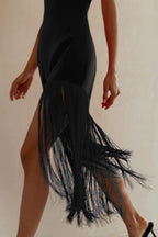 Strapless Fringe Layer High Split Bodycon Mini Dress