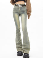 Distressed High Rise Flared Slim Jeans