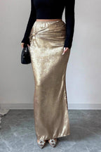 Metal Detail Ruched Bodycon Skirt