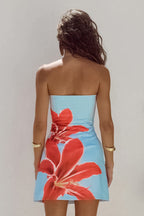 Strapless Floral Placement Print Tube Bodycon Mini Dress
