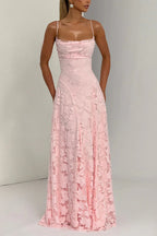 Francis Custom Floral Burnout Fabric Cowl Neck Back Lace-up Maxi Dress