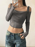 Ruched Lace Up Crop Long Sleeve Tee