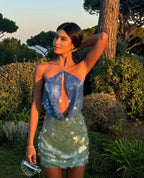 Sequin Paillette Halter Keyhole Cut Out Bodycon Mini Dress