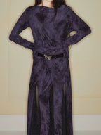 Random Smudged Print One Shoulder Mesh Splice Maxi Dress