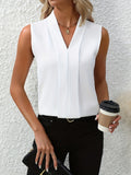The Beatrice — Sleeveless Pleated V-Neck Blouse