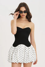 Polka Dot Strapless Sweetheart Bodice Bubble Hem Mini Dress