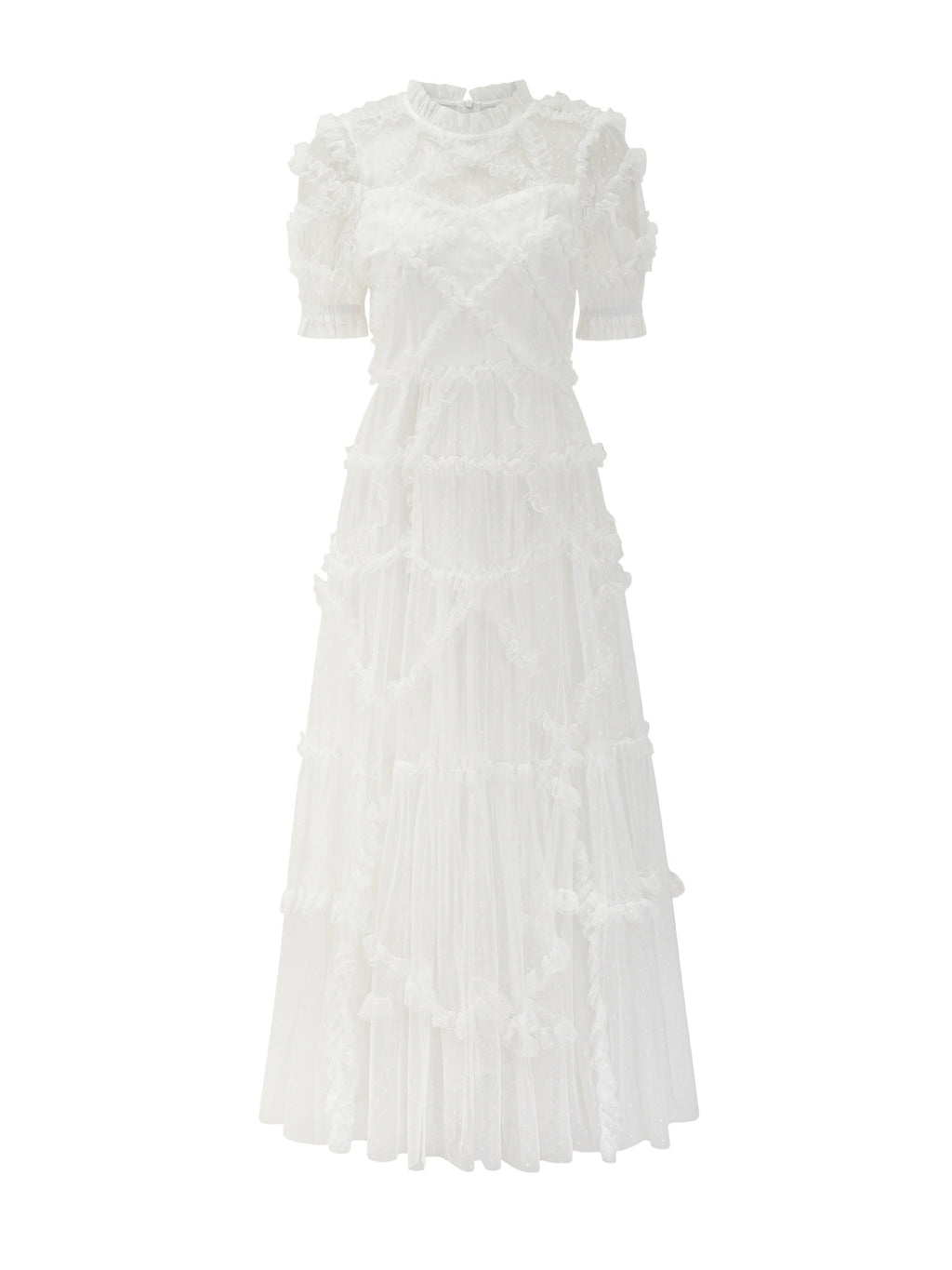 Ruffles Dress Illusion Neckline Ruffles Layered Tulle Maxi Dresses