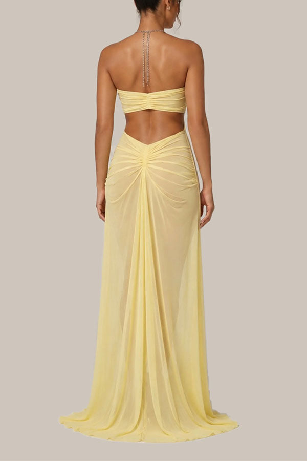 Island Muse Sheer Draped Cutout Maxi Dress