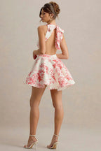 Floral Print Crew Neck Sleeveless Fit and Flare Skater Mini Dress