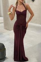 Mesh Panel Sash Maxi Dress