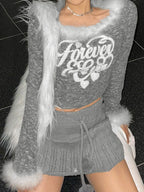 Letter Print Fuzzy Design Long Sleeve Knit