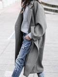Solid Woolen Lapel Neck Long Jacket