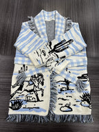 Jacquard Cardigans Tassel Trim Belted Nature Inspired Boho Sweater