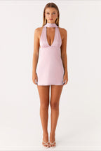 Deep V Backless Ribbon Dress