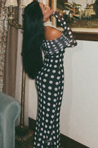Black Polka Dot Strapless Bodycon Maxi With Side Slit Dress