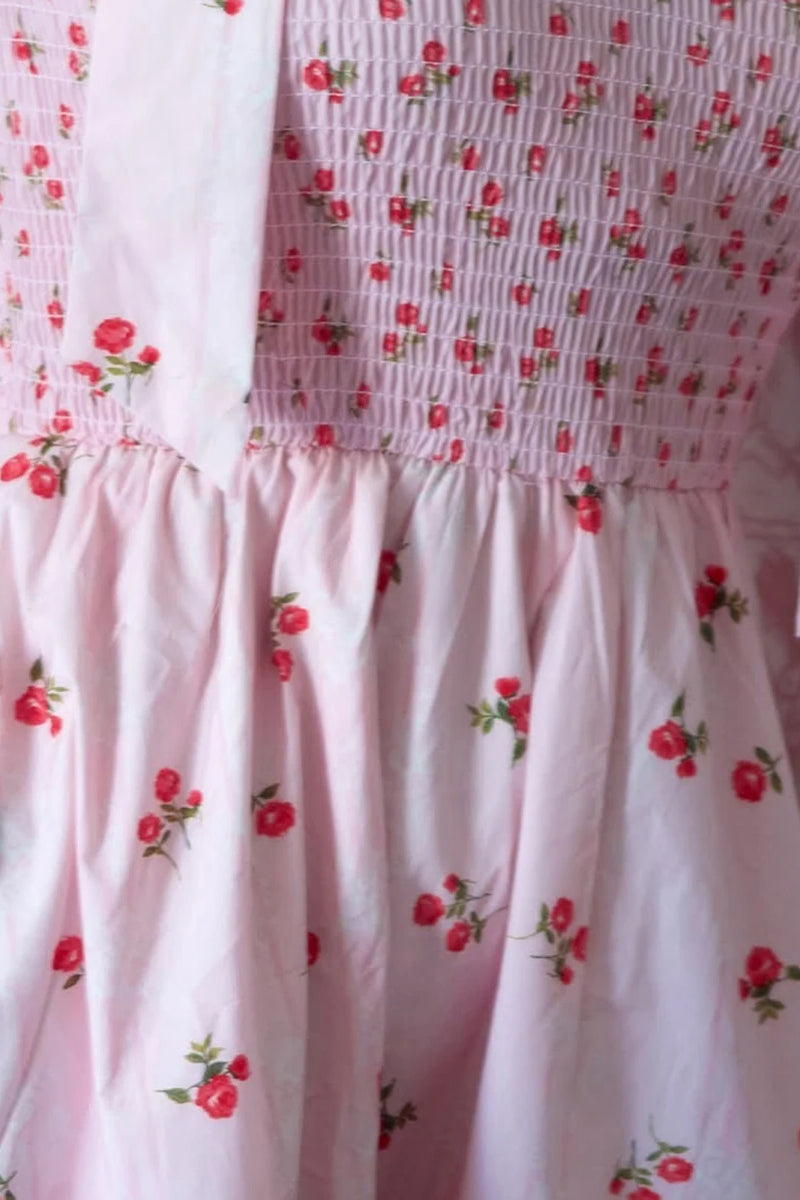 Floral Print Smocked Square Neck Bow Tie Strap Maxi Summer Dress