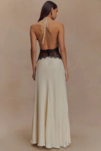 Lace Patchwork Backless Halter Dress