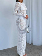 Hollow Lace Pattern See-Through Slim Fit Maxi Dress